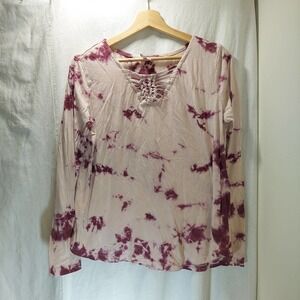 MUDD Cotton Blend Pink/Red 'Tie Dye' Women's Top, Woven Detail